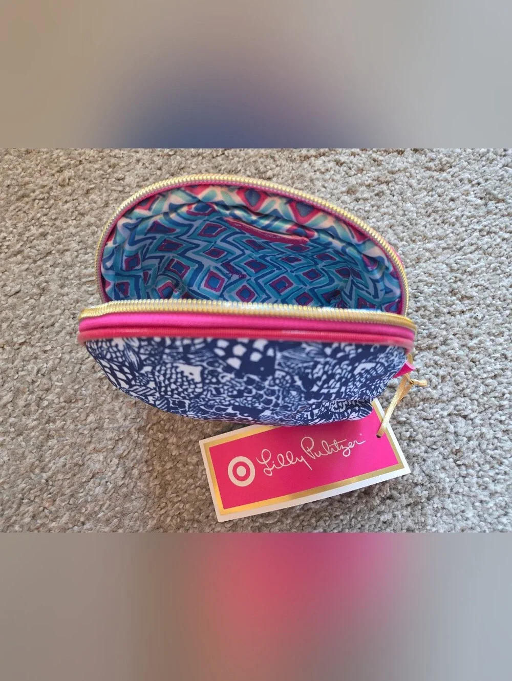 Lilly Pulitzer X Target Pink & Blue Fish Print Cosmetic Pouch Make Up Bag